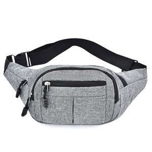 Versatile grey marl waist bag for men featuring multiple zipper pockets and adjustable strap