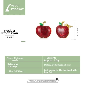 Detailed specs of S925 sterling silver Christmas apple stud earrings with gold plating