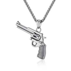 Revolver Pistol Pendant Necklace Stainless Steel Hip Hop Punk Jewelry For Men Cool Retro Individual Fashion Accessory