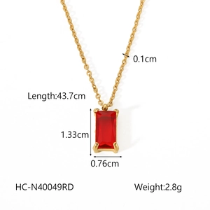 Detailed size chart for 18K gold stainless steel necklace with red zircon pendant