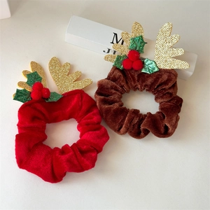 Détails des chouchous de Noël en velours doux avec bois de renne et clochettes festives