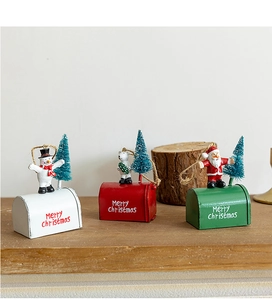 Detailed Christmas mailbox set with resin snowman, polar bear, and Santa Claus figures
