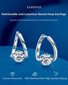 Detailed view of D-color moissanite earrings in S925 sterling silver with a white gold finish