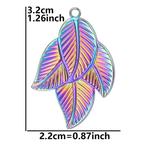 Rainbow leaf pendant detail with clear veins showing size of 3.2cm by 2.2cm