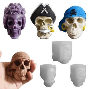 Halloween Crâne De Pirate Moule En Silicone Squelette Bandana Couronne Lézard Armure Tête Bougie Résine Plâtre DIY Outil