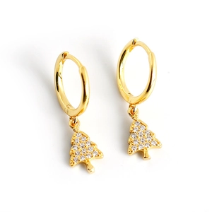 Sparkling gold Christmas tree earrings in 925 sterling silver with cubic zirconia stones