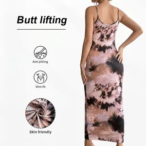 Slim fit backless maternity maxi dress with pink tie-dye marble print and thin straps