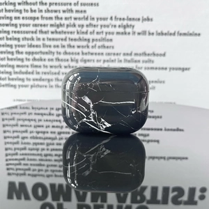 Polished PC case for AirPods Pro 2 featuring an elegant black marble texture finish