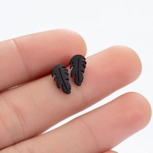 Minimalist black feather leaf stud earrings for women in a matte finish style