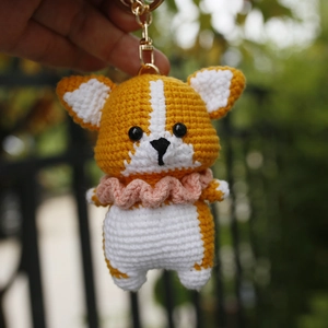 Hand Knitted Crocheted Corgi Dog Keychain Woolen Yarn Animal Bag Charm For Women Kids Cute Puppy Doll Ornament Pendant