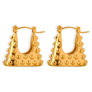 British retro gold hollow handbag-shaped earrings with 3D dot texture in titanium steel