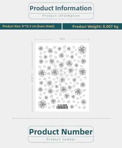 Detail view of TS-030 black floral 5D nail art stickers with 8x10.3cm dimension markings
