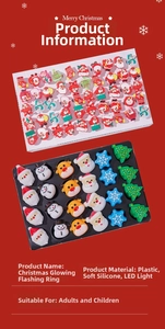 Close-up of LED Christmas rings featuring Santa, snowman, and reindeer shapes