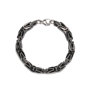 Polished silver and black Byzantine hip hop bracelet for men in stainless steel links