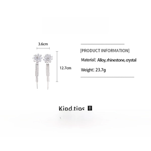 Detailed size chart for crystal flower tassel earrings with alloy and rhinestone specs