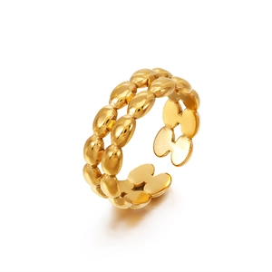 Modern minimalist gold-plated adjustable double-row oval bead open ring for women