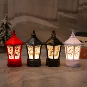 Christmas Decorative Lantern LED Night Light Hexagonal Plastic Retro Hanging Ornament For Tabletop Holiday Atmosphere