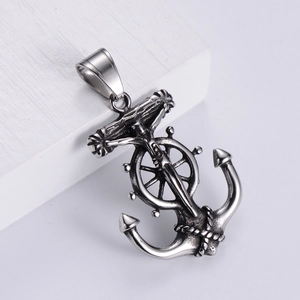 Vintage Viking Ship Anchor Wheel Cross Pendant Necklace 304 Stainless Steel Nordic Pirate Punk Religious Jewelry Men