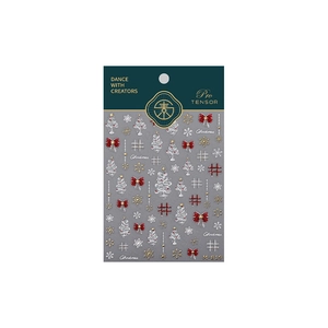 3D Christmas nail stickers with red velvet bows and golden snowflake patterns