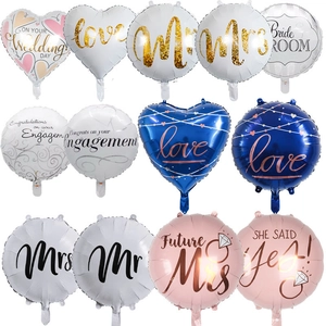 Wedding Engagement Foil Balloons Aluminum Film Heart Round Mr Mrs Love Print Anniversary Party Decoration Supplies