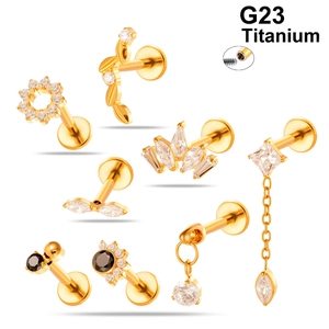 G23 Titanium Labret Lip Ring Ear Cartilage Stud Zircon Internally Threaded Body Piercing Jewelry For Women Fashion