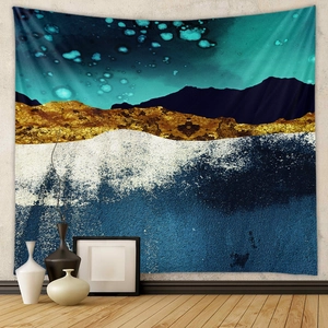 Abstract mountain landscape tapestry with modern oil painting texture for wall decor