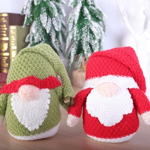 Knitted Christmas Gnomes with Rudolph Reindeer antlers and festive bells for home decor