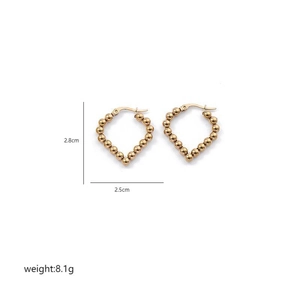 Detailed dimensions of golden beaded heart earrings showing 2.8cm height and 8.1g weight