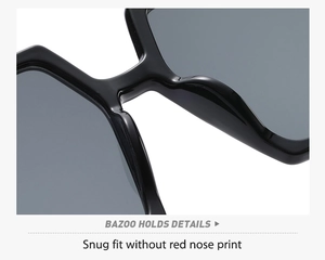Detail of integrated nose pads for sunglasses ensuring a snug fit without red marks
