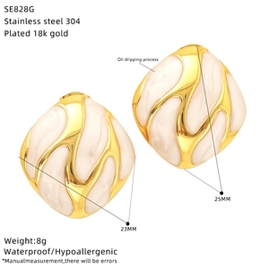 Detail showing 18k gold plated stainless steel earring dimensions and material specs