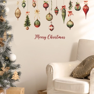 Festive Christmas ball ornaments wall stickers for home holiday party decoration