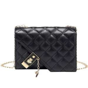 Classic black quilted leather shoulder bag with gold chain strap and metal padlock buckle