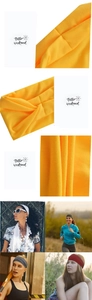 Detail of cross-knot design and knitted texture on a yellow elastic sports headband