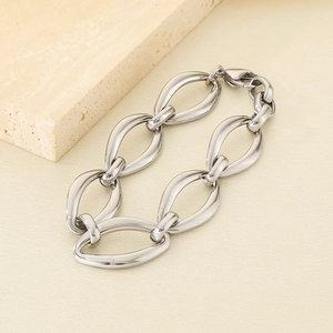 Close-up of polished stainless steel chunky chain bracelet with minimalist links