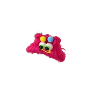 Cute pink plush monster hair claw clip with cartoon big eyes and colorful pom poms