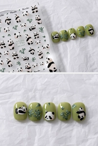 Detailed view of 5D panda and bamboo nail stickers with embossed texture for nail art