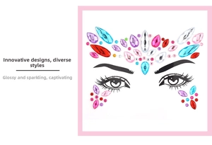 Macro view of colorful geometric face gems showing crystal detail for makeup looks