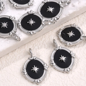 Vintage Alloy Enamel Octagram Star Oval Charms For DIY Necklace Bracelet Jewelry Making Retro Court Style Silver Black