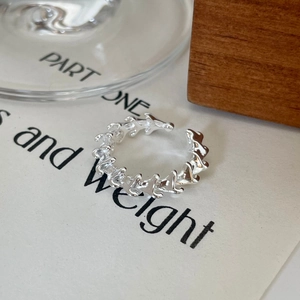 Minimalist 925 sterling silver irregular crumpled ring with high-gloss metallic finish