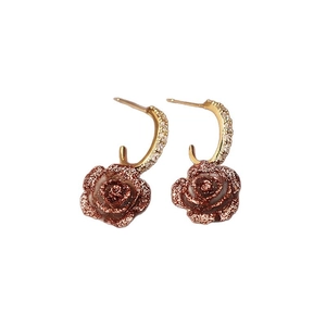 Boucles d'oreilles fleur en résine marron vintage avec aiguilles en zircon doré
