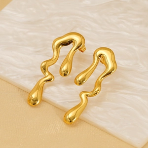 Irregular liquid gold earrings with a minimalist wave geometric design for women