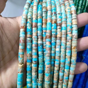 Detailed macro view of 3x6mm natural blue turquoise spacer beads for DIY jewelry making