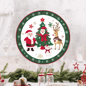 Detail der Weihnachtsfensterbilder mit Weihnachtsmann, Rentier und Schneemann im Rundrahmen