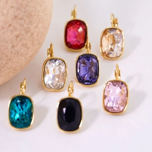 Leverback Drop Earrings Stainless Steel Rectangular Crystal Faceted French Style Elegant Jewelry For Women