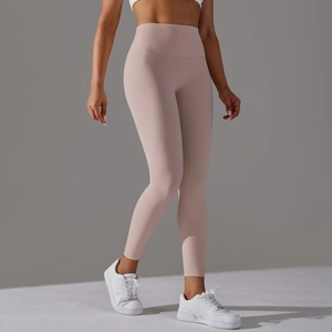Leggings fitness a vita alta rosa polvere in tessuto elasticizzato effetto nudo