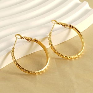 Créoles En Acier Inoxydable Plaqué Or 18K Texture Martelée Géométrique Rond Minimaliste Pour Femmes