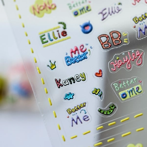 Self-adhesive 5D embossed nail art stickers with colorful names and crown designs