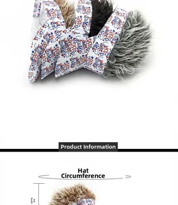 Detail view of funny pet wig headbands in three colors with measurements and cute text