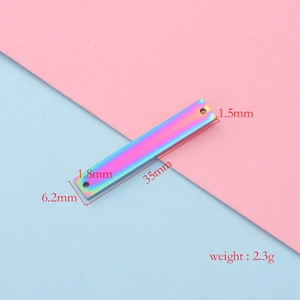 Rainbow rectangle stainless steel connector tag with dual holes for jewelry making