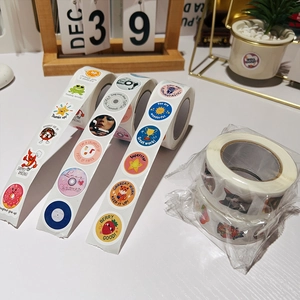 Macro view of 500-count Gothic cartoon stickers roll featuring artistic patterns